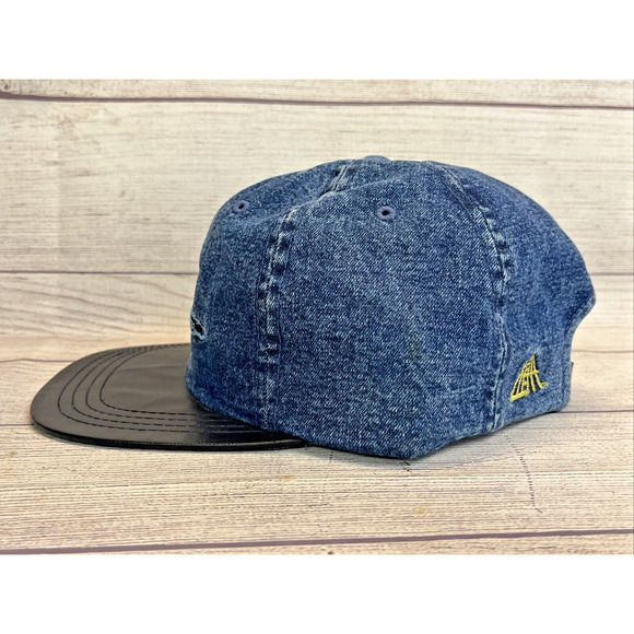Vtg Imperial Headwear Official Rock Gear Denim & Leather Stitched Hat Strapback - Picture 4 of 10